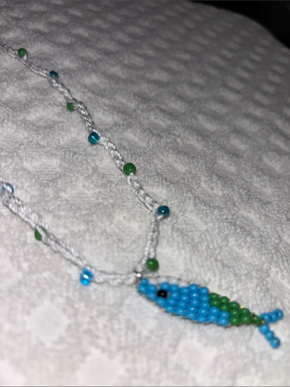Handmade Blue & Green Beaded Fish Pendant Necklace - Unbranded